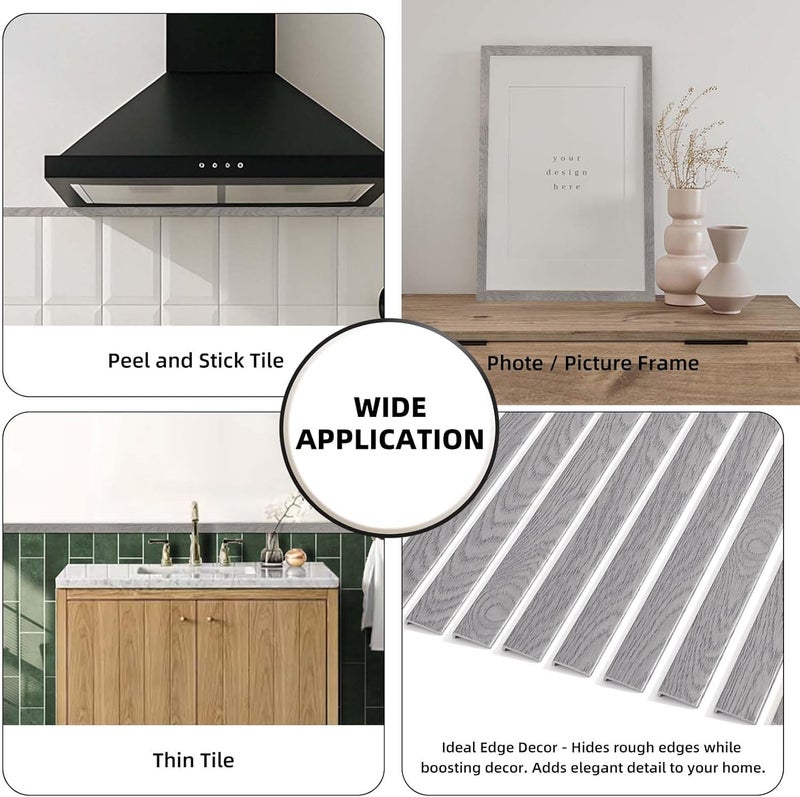 Tilingview 10 Pcs Peel and Stick Tile Trim Edge, Self-Adhesive 12" PVC Molding Edging for Kitchen Backsplash (Gray Woodgrain) - Image 4